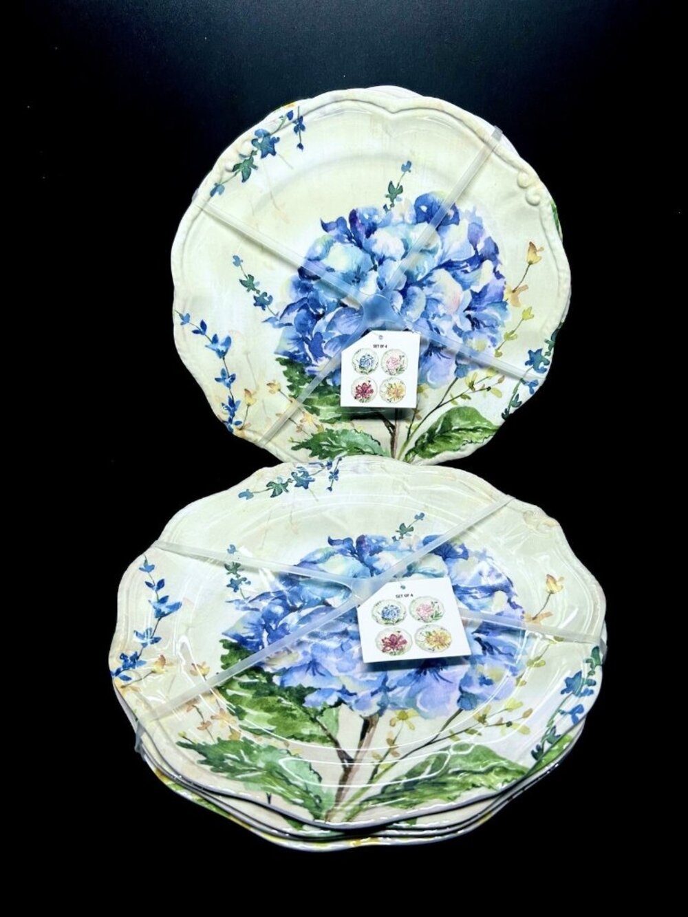 Melamine SET of 8 Dinner Plates Dinnerware - 4 Romantic Floral Designs 11" NWT
